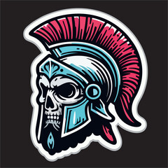 Vector illustration drawing line of skull head wear sparta Helmet army 