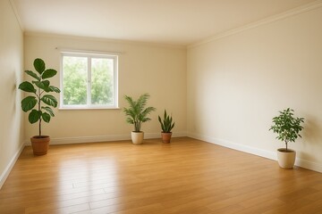 Fototapeta premium Spacious and Simple Empty Living Room with Indoor Plants