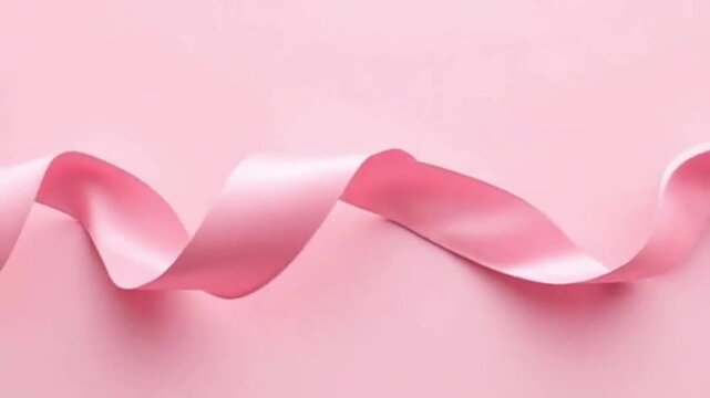 Gentle pink ribbon gracefully undulating over a soft, blush-toned backdrop, perfect for feminine designs or elegant presentations.