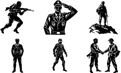 Silhouettes of military personnel isolated on transparent background