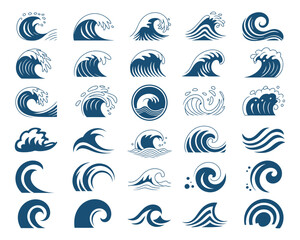 stylized sea wave illustrations with curls and ripples