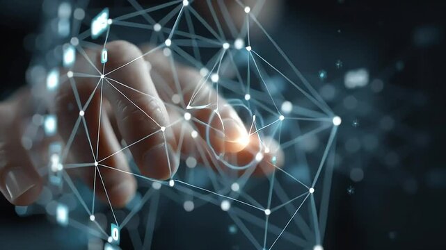 Futuristic Touchscreen Interaction with Digital Interface and Data with ai generated