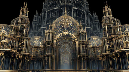 Intricate Black and Gold Architectural Fantasy Building 