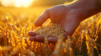 Golden grain cradled by a human hand