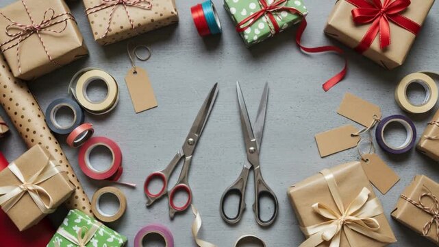Gift wrapping galore Presents scissors and tape