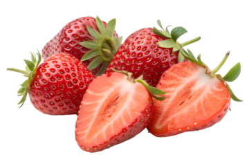 Fresh Whole and Halved Strawberries Isolated