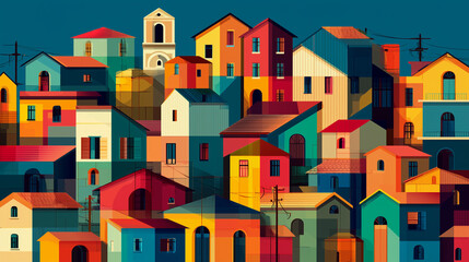 Colorful Geometric Houses Cityscape Illustration 