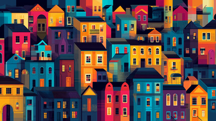 Colorful Geometric Houses Cityscape Illustration 