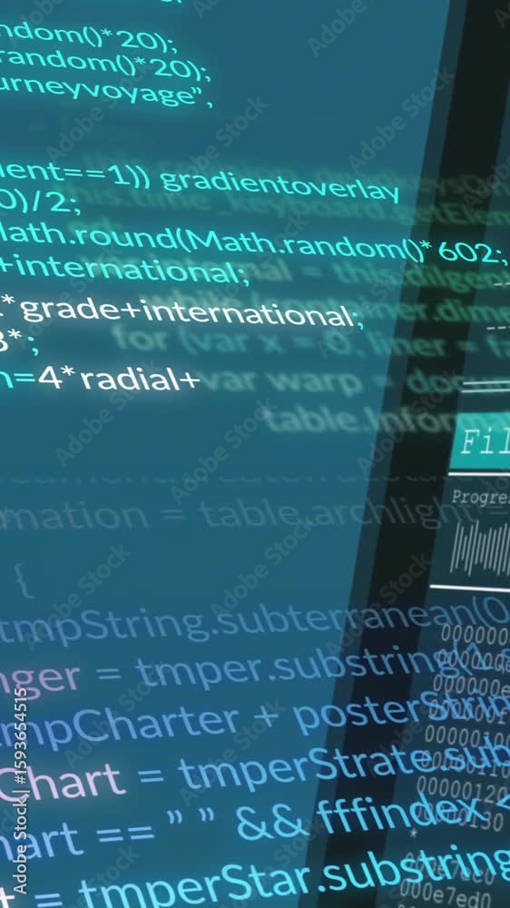 Poster Animation of computer code and encryption data overlaying digital screen interface