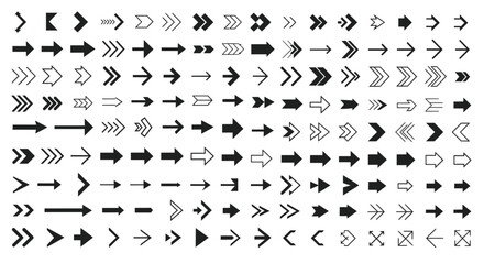 Collection of various arrow icons and symbols, pointing in different directions, arranged in rows.