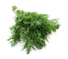 Bunch of fresh green dill on white background