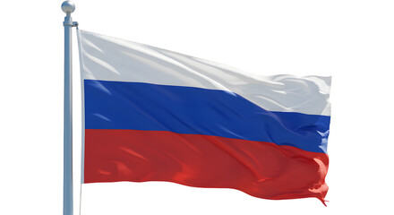 Naklejka premium A flag of Russia waving in the wind against sky. The tricolor design of the flag symbolizes the country's history, values, and identity