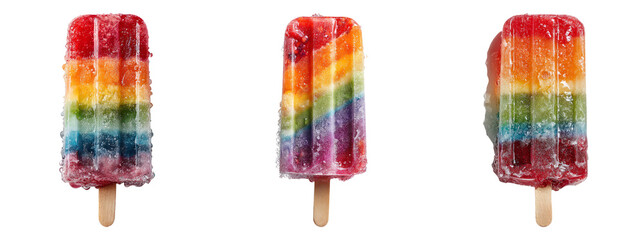 Colorful Rainbow Popsicles on White Background for Summer Treats
