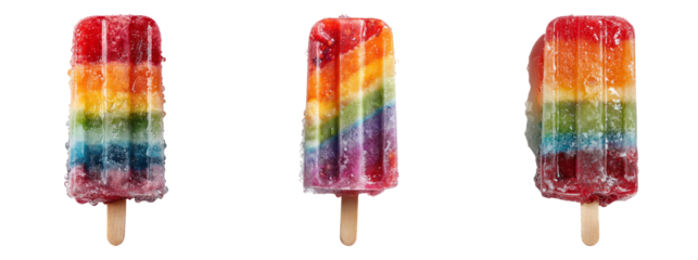 Colorful Rainbow Popsicles on White Background for Summer Treats