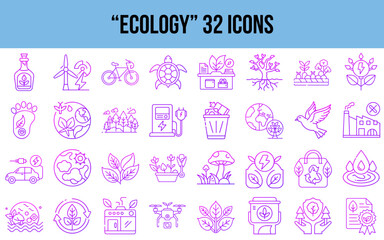 Fototapeta premium Ecology set icon collection featuring 32 environmental symbols 