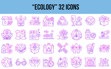 Ecology set of 32 line icons featuring environmental themes  