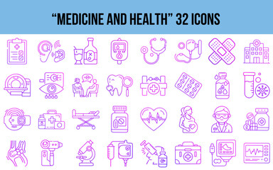 Medicine and health icons set in pink outline style on white background  