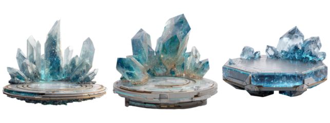 Futuristic Crystal Platform Designs with Shimmering Details