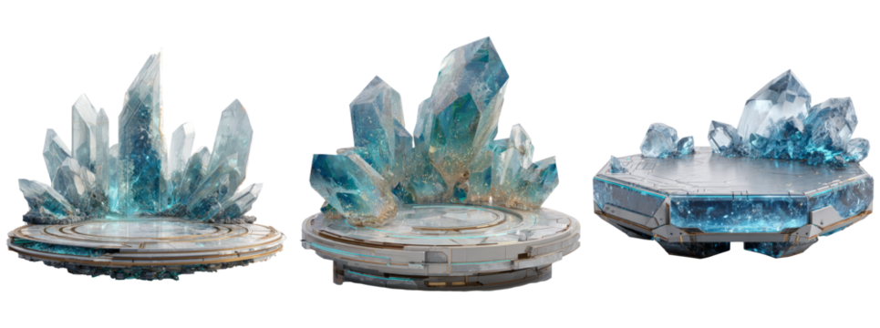 Futuristic Crystal Platform Designs with Shimmering Details