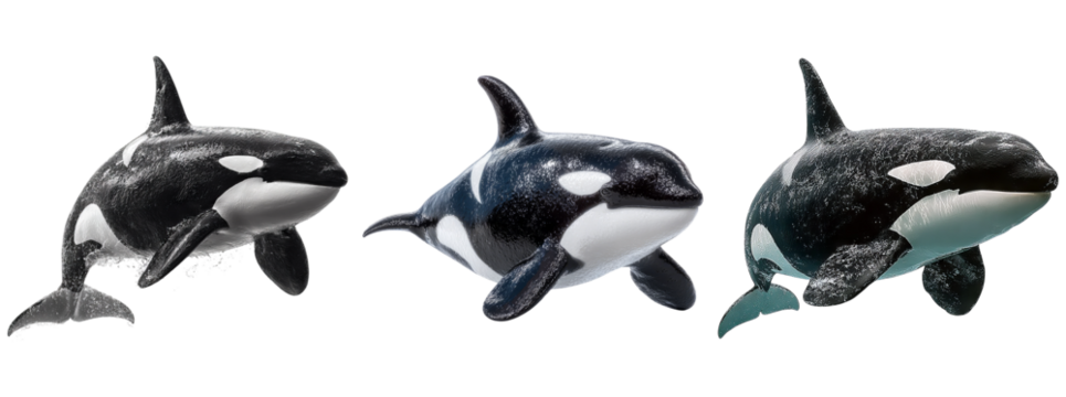 Three Playful Orcas Swimming Gracefully in Blue Ocean Water - Powered by Adobe