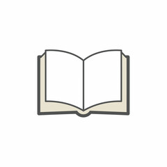 An open book with blank pages, depicted in a simple, outlined illustration style against a white background.