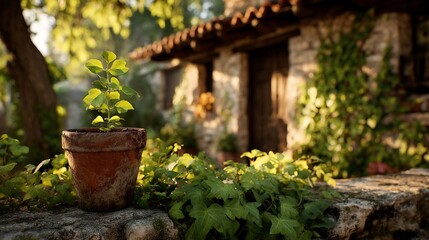 Rustic outdoor setting with plant