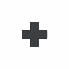 Obraz premium Simple dark gray plus sign centered on a white background, symbolizing addition, positivity, or medical assistance.