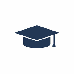 A dark blue graduation cap with a tassel, centered on a white background, symbolizing academic achievement.