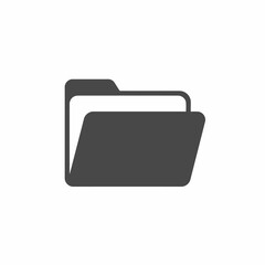 A simple, dark gray icon depicting an open folder with visible documents inside, set against a plain white background.