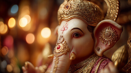 Obraz premium Detailed Ganesha God Drawing with Golden Ornamentation and Intricate Design