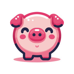 Pink piggy bank, cute cartoon farm animal illustration