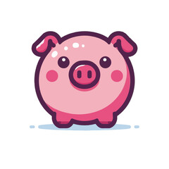 Pink piggy bank, cute cartoon farm animal illustration