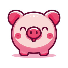 Pink piggy bank, cute cartoon farm animal illustration