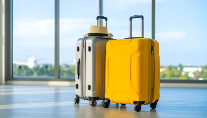 Waiting for the flight with travel bag