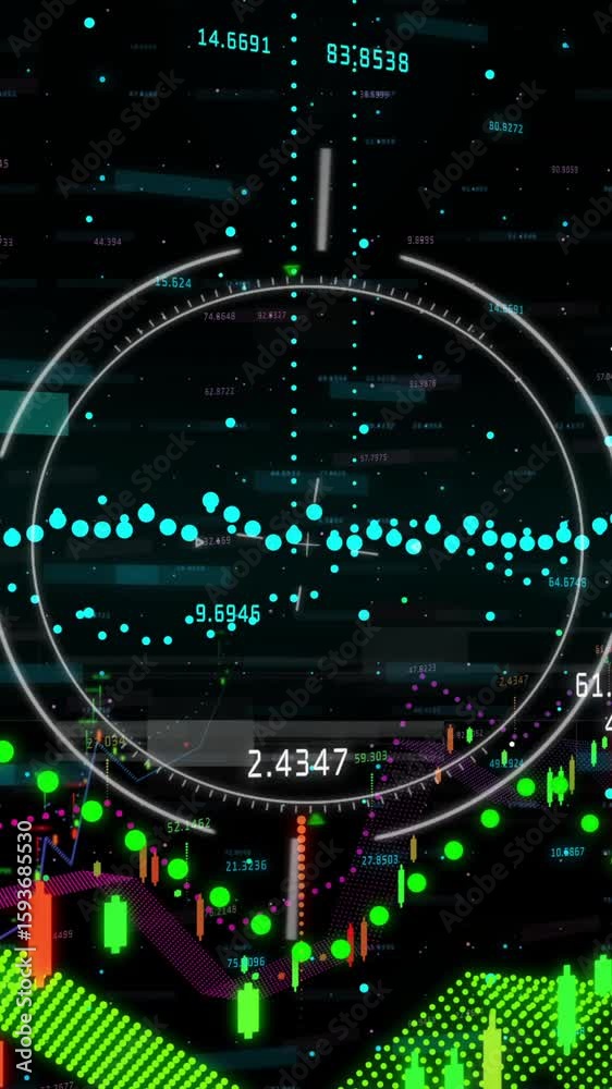 Poster animation of digital data visualization with graphs and charts on green background
