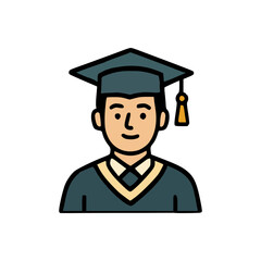 Graduation icon of young man in ceremonial outfit and cap, representing education success and academic achievement