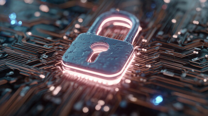 Data Privacy Shield Icon - Padlock Inside Circuit Shield
