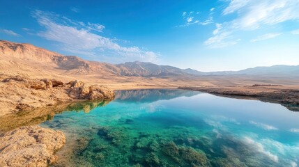 Desert Oasis with Turquoise Waters and Mountain Views