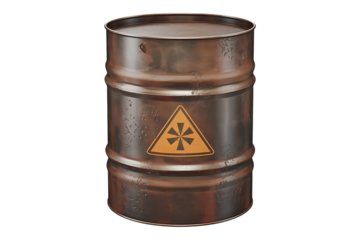 Rusty Industrial Chemical Barrel with Hazard Symbol