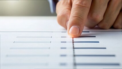 Hand Tracing Line on Printed Equity Timeline Document with Focus