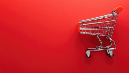 Small shopping cart on red background