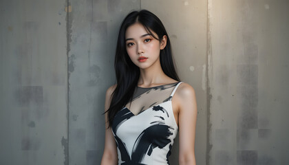 Ethereal Portrait: A beautiful person exudes confidence and grace, posing elegantly with a radiant presence and a captivating gaze against an understated backdrop.