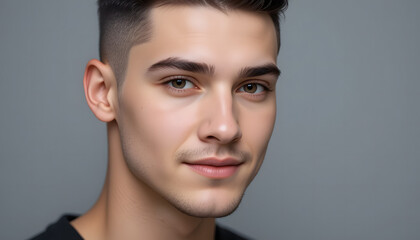 Handsome Young Man's Portrait: A captivating portrait of a handsome young man showcasing a confident gaze and polished features, rendered in vibrant detail.