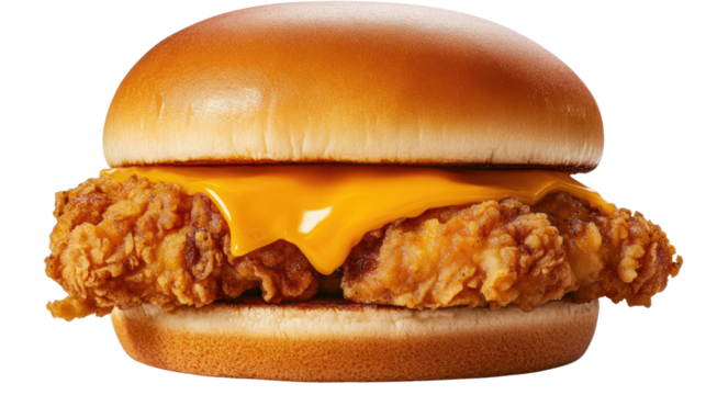 chicken burger with chess on white background