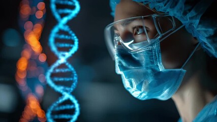 data processing and DNA strands over a hospitalised Asian female physician - Powered by Adobe