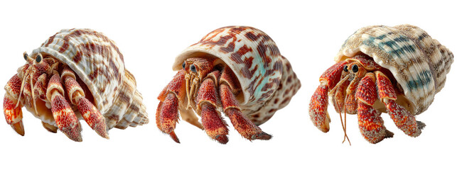 Colorful Hermit Crab in Shell on Transparent Background
