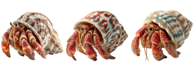 Colorful Hermit Crab in Shell on Transparent Background