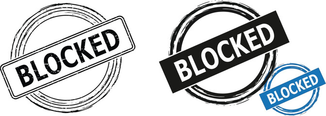 Three blocked stamps in black and blue on a white background design