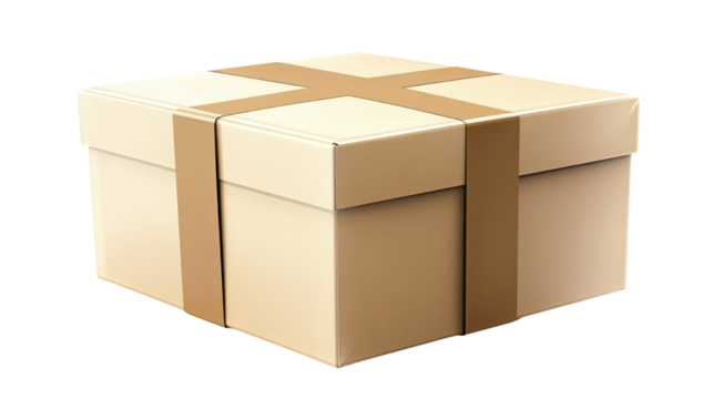 carboard box is sitting on white background