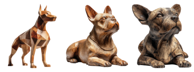 Decorative Wooden Dog Sculptures with Transparent Background